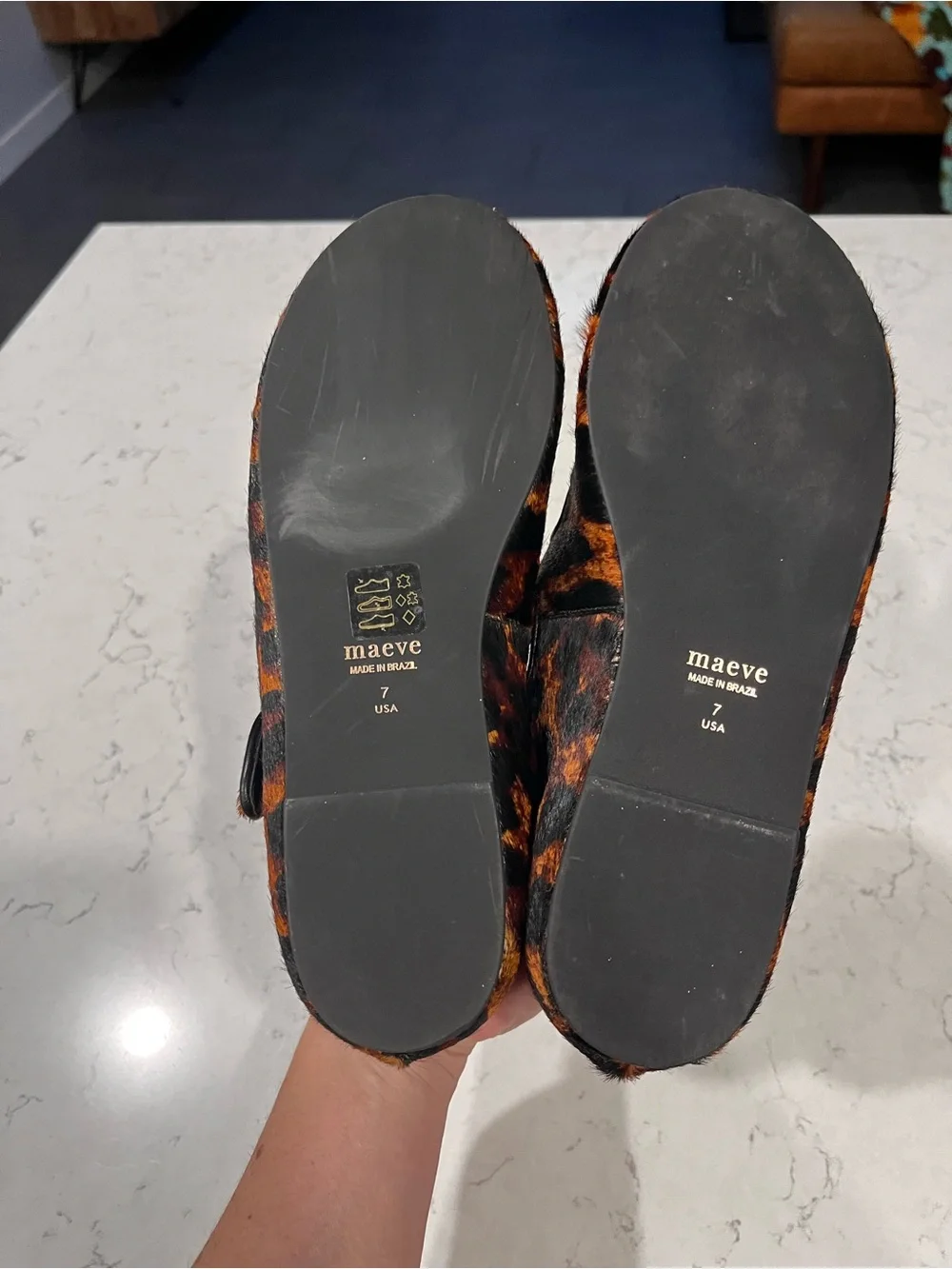 MAEVE Criss Cross Mary Jane Flats Calf Hair Leather Leopard Print Size 7 NWOB